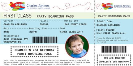 Custom photo boarding pass birthday invitations