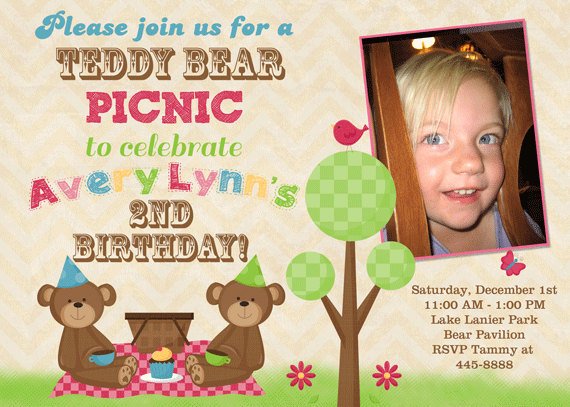 Custom photo picnic birthday party invitations ideas