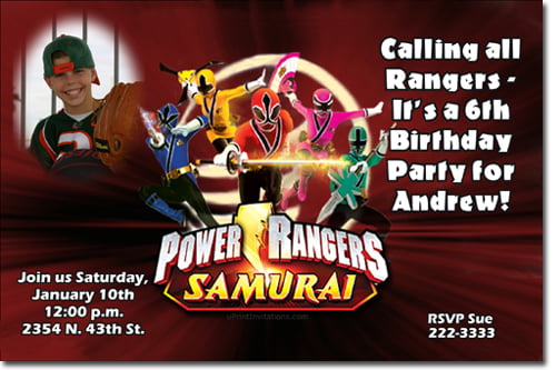 Custom photo power rangers birthday invitations