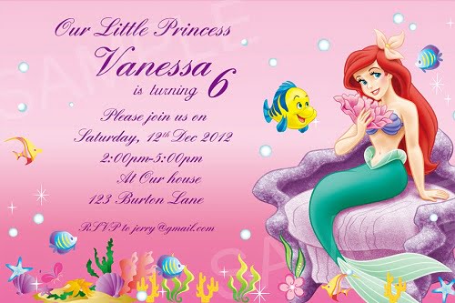Disney Princess ariel birthday invitations