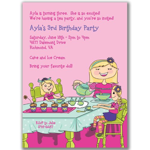 Doll tea party birthday invitations