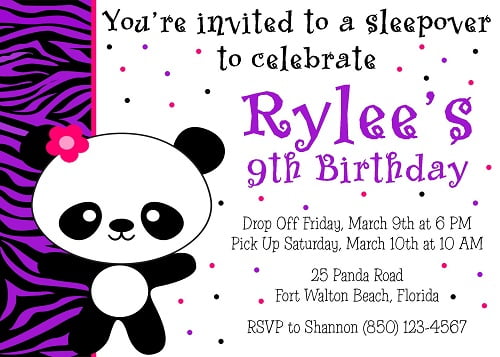 Girl printable panda birthday invitations ideas