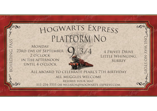 Hogwart harry potter birthday invitations