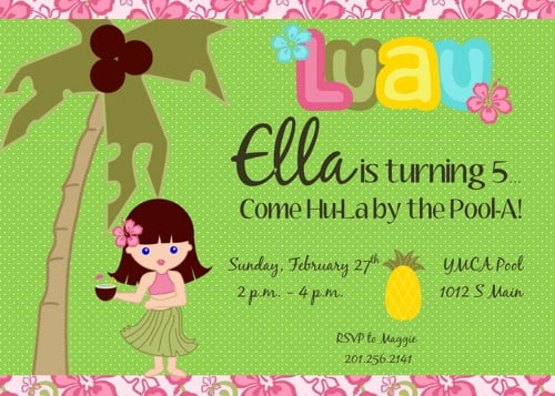 Hula girls hawaiian birthday invitations