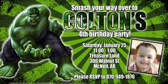 Incredible hulk 4th birthday invitations ideas