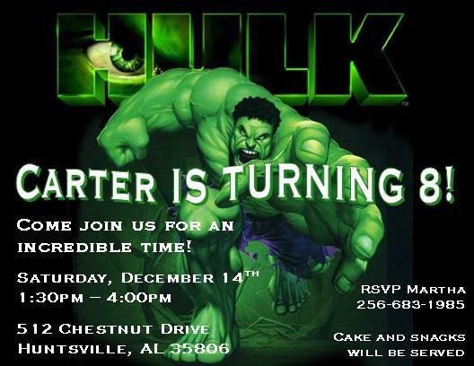 Incredible hulk birthday invitations ideas boys