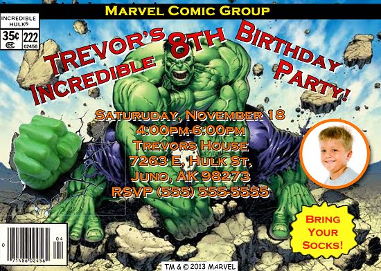 Incredible hulk custom photo birthday invitations ideas