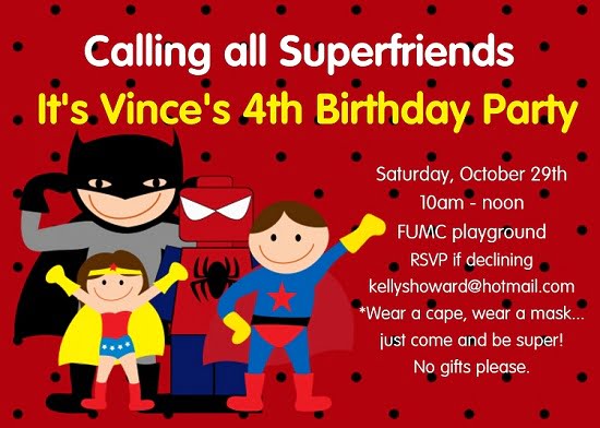 Justice league superhero birthday party invitations