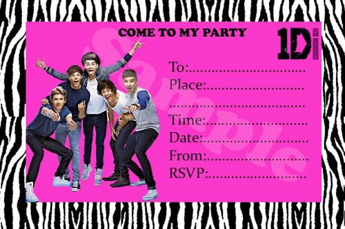 One direction zebra and pink birthday invitations ideas free printable