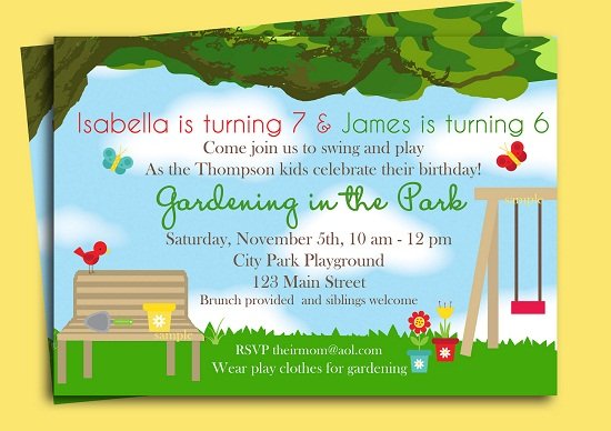 Park playground birthday invitations ideas
