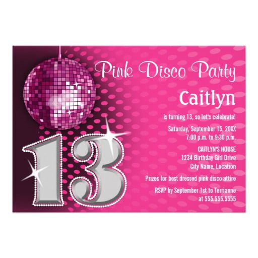 Pink 13th birthday invitations