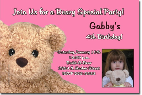 Pink build a bear birthday party invitations ideas for girl