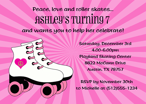 Pink roller skating birthday invitations