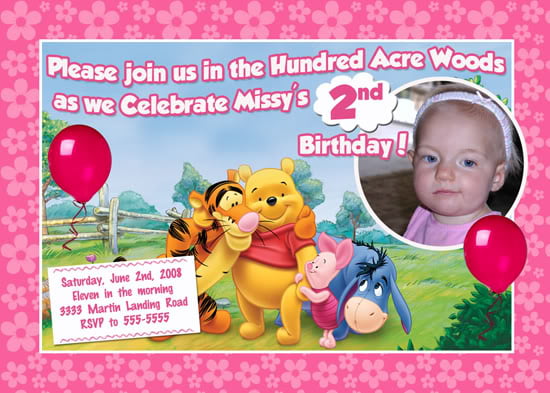 Pink winnie the pooh birthday invitations