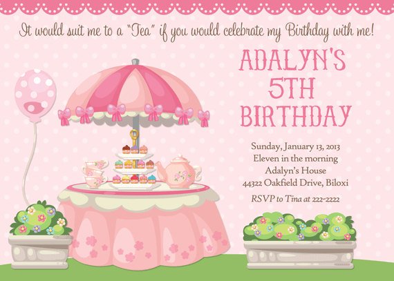 Pretty little tea party birthday invitations