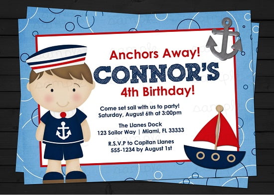 Sailor boy nautical birthday invitations