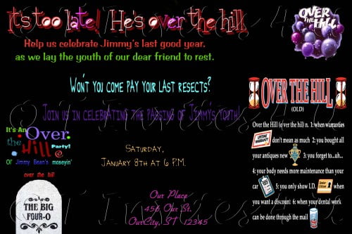 Scary over the hill birthday invitations ideas
