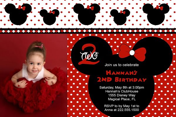 Sweet red minnie mouse birthday invitations ideas