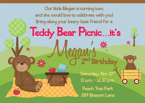 Teddy Bear picnic birthday party invitations ideas