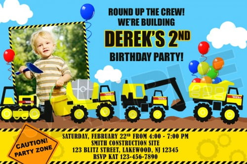 Tonka construction birthday party invitations