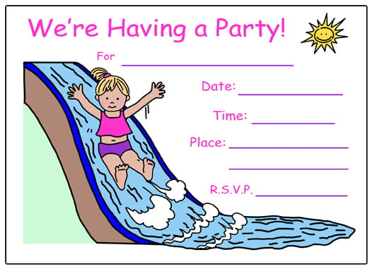 Water slide fill in birthday invitations