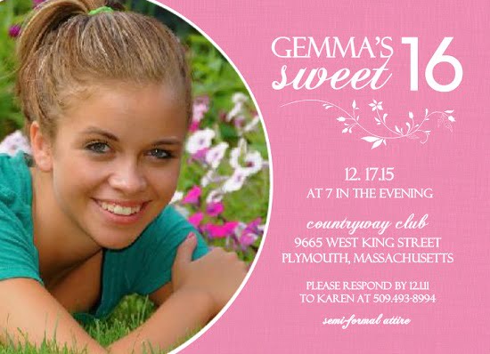 White anda pink 16th birthday invitations