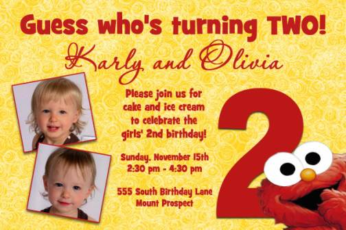 Yellow and red Elmo 2nd birthday invitation wording