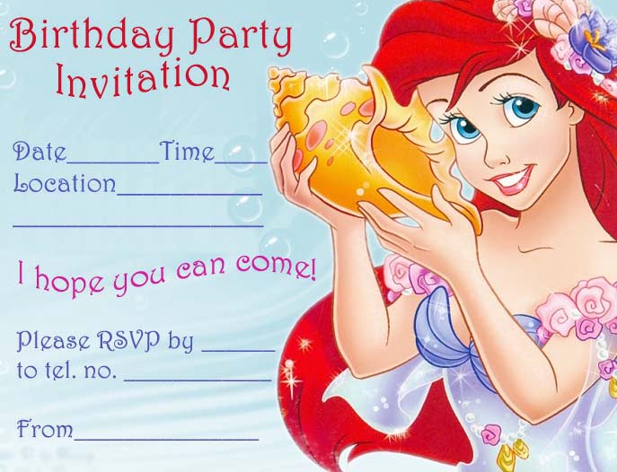 ariel birthday invitations free printable