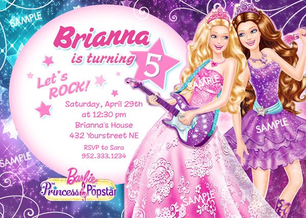barbie princess birthday invitations