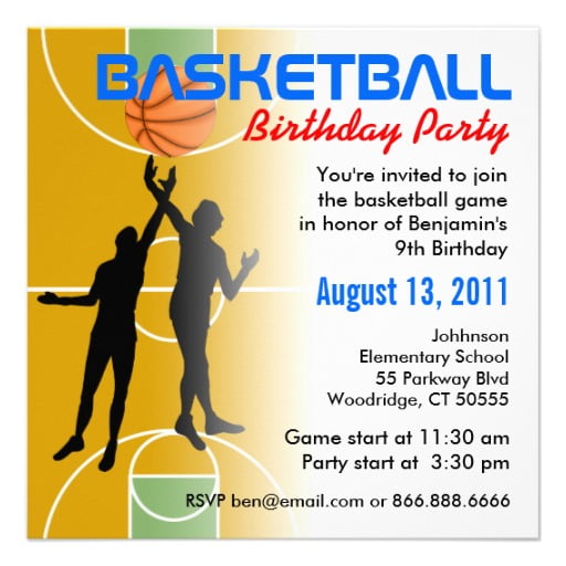 basketball 9th birthday invitations