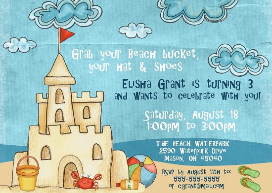 beach 3rd birthday invitations