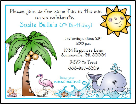 beach birthday invitations wording