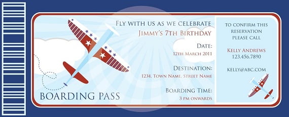 boarding pass airplane birthday invitations