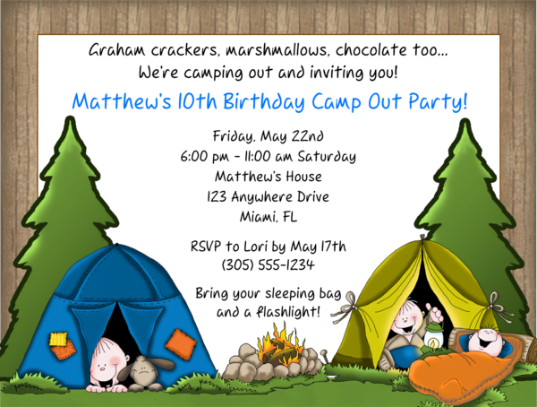 camping out birthday party invitations
