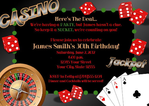 casino 30th birthday party invitations ideas