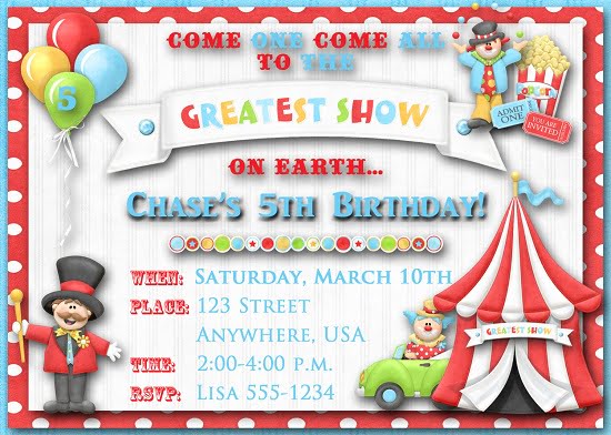 circus 5th birthday party invitations