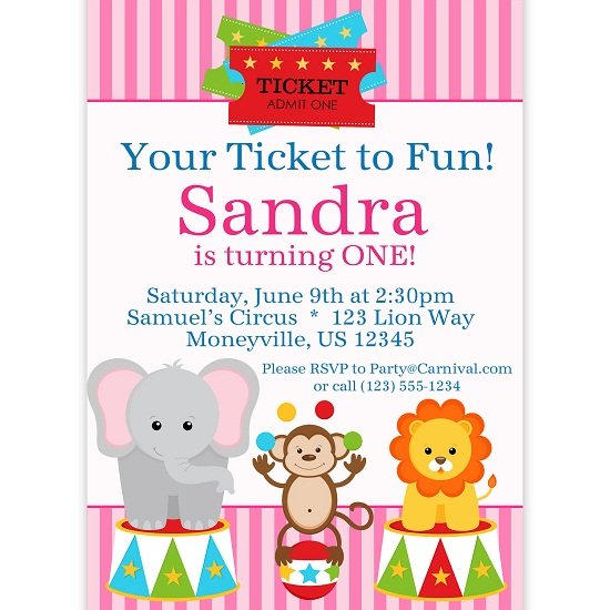 circus birthday party invitations for kids