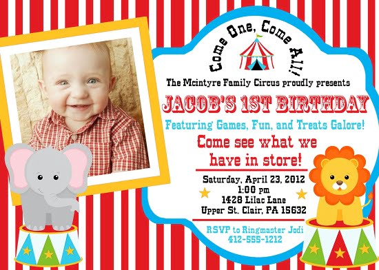 circus birthday party invitations with photo