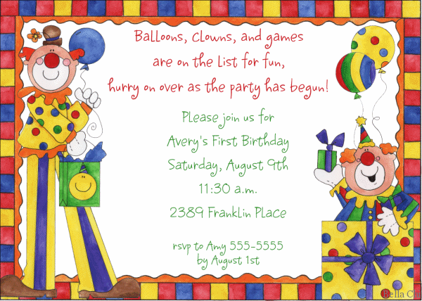 clown birthday invitations ideas wording