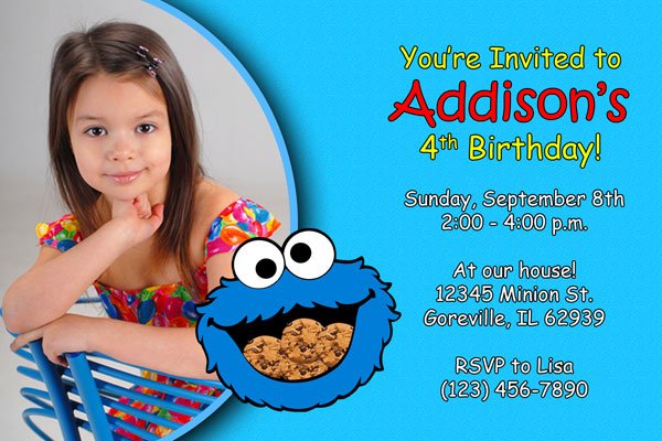 cookie monster 4th birthday invitations