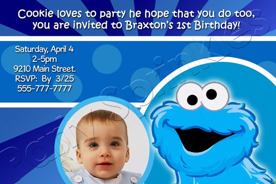 cookie monster first birthday invitations