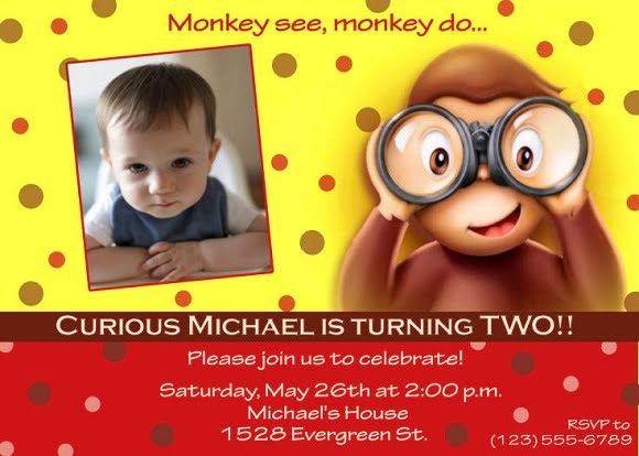 curious george 2nd birthday party invitations