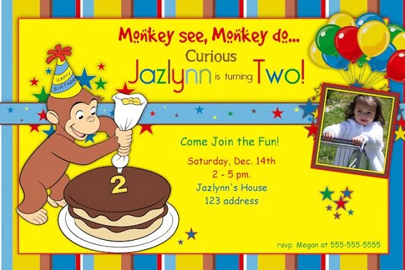 curious george birthday party invitations girl