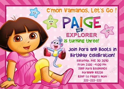 dora the explorer 3rd birthday invitations