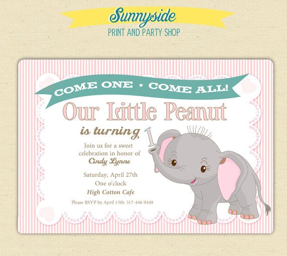 elephant 1st birthday invitations