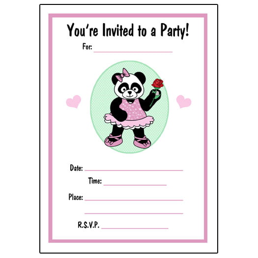 free printable Balerina panda birthday invitations ideas