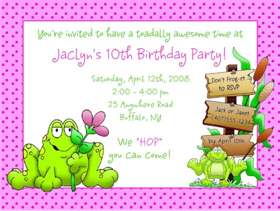 frog birthday invitations girls