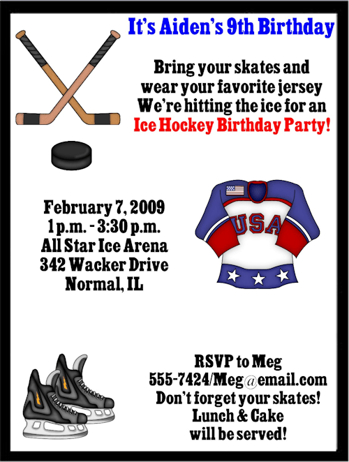 hockey birthday invitations wording