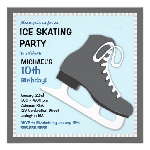 ice skating 10th birthday invitations