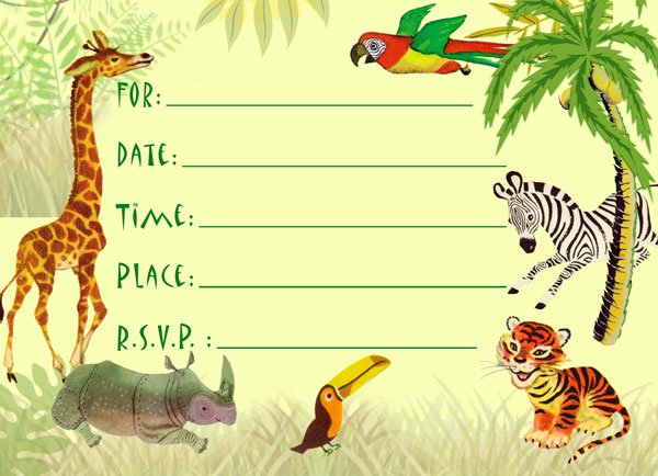 jungle animal birthday invitations